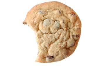 chocolate chip cookie with a bite out